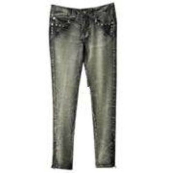 Womens Skinny Jeans Hang Ten Black Wash 7 Denim Jr. Girls Studded Distressed - Picture 1 of 7